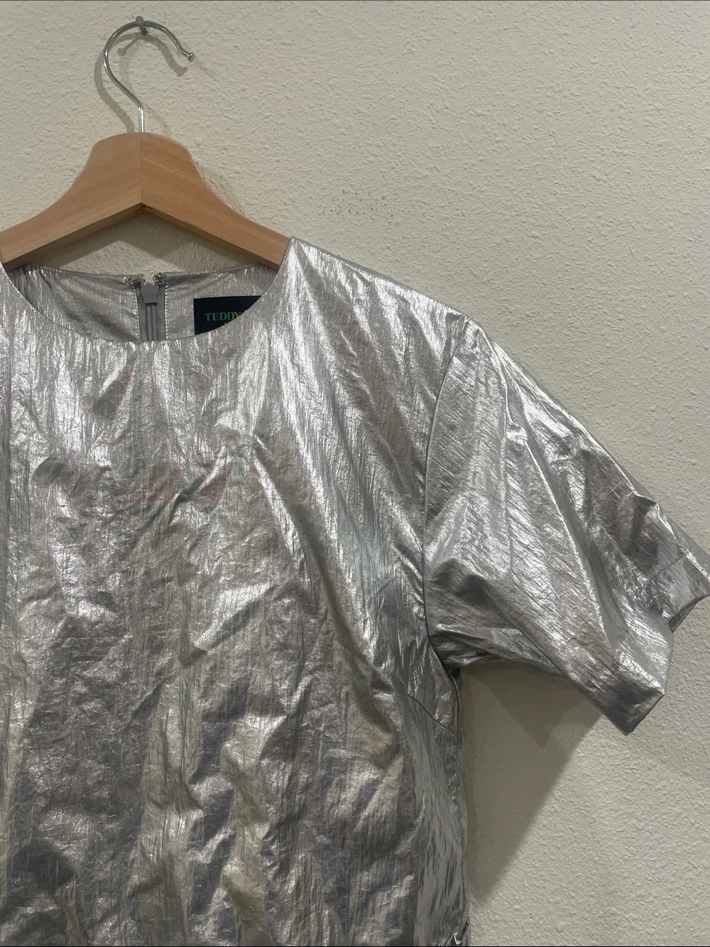 Teddy Fresh Metallic Silver Tiered Mini Dress Halloween Costume Party Size Small